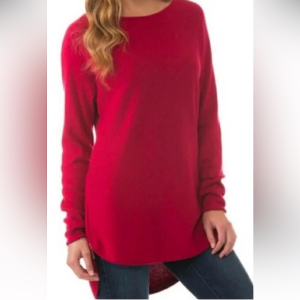 Michael Kors Red Knit Sweater Double Side Zipper Size S Holiday Christmas Hi Low